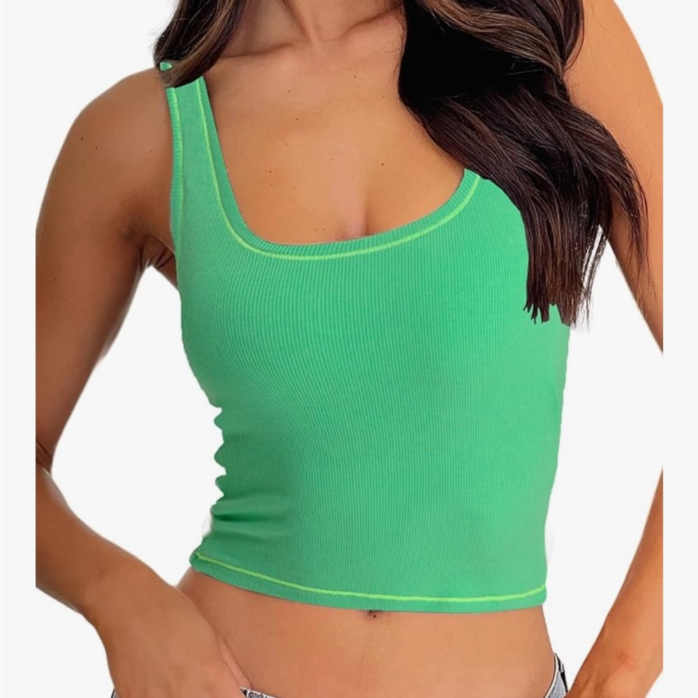 Vibrant Green (orange, grey and white also available) Ribbed Tank Top